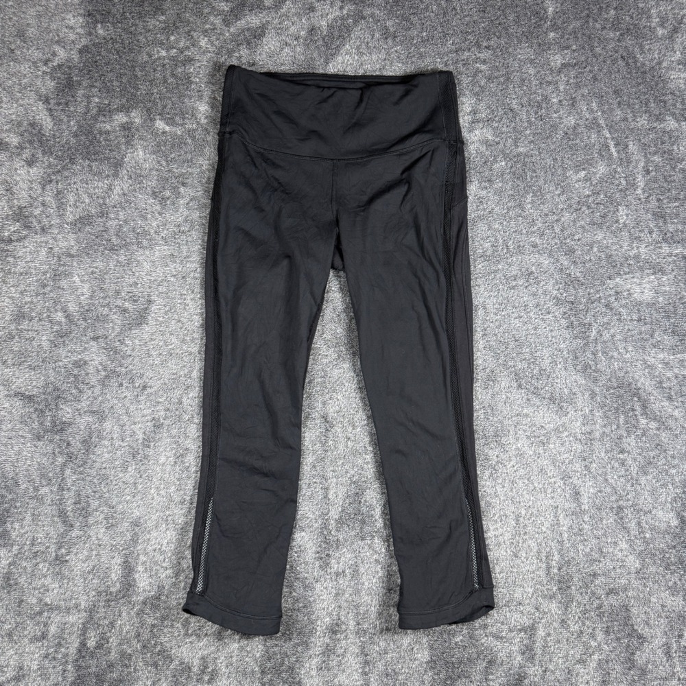 Lululemon Black Mesh Panel Cropped Leggings High Rise Yoga Pants Size 26x21.5